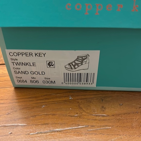 Copper Key Gold Dress‎ Shoes with Strappy Design and Medium Heel - Picture 7 of 7